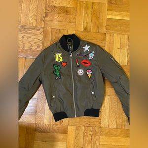 Design Lab olive green bomber jacket with patches